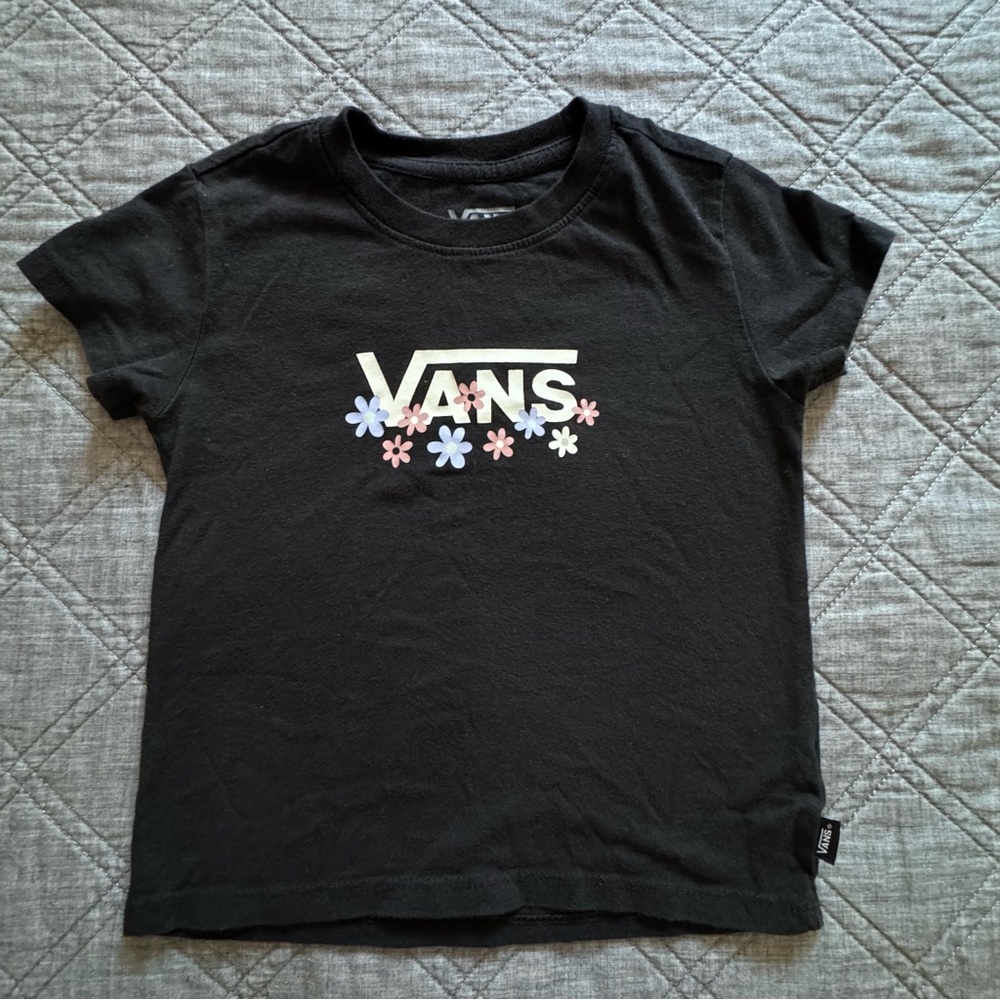 Vans Kids Black Tee with Colorful Floral Accents